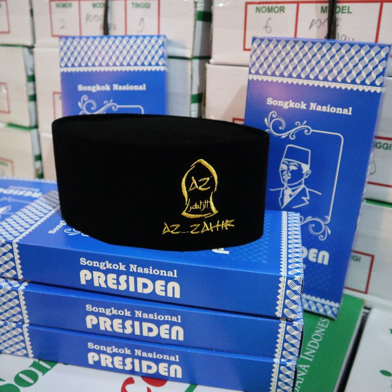 PROMO !!! SONGKOK PECI HITAM Logo AZ ZAHIR MEREK PRESIDEN