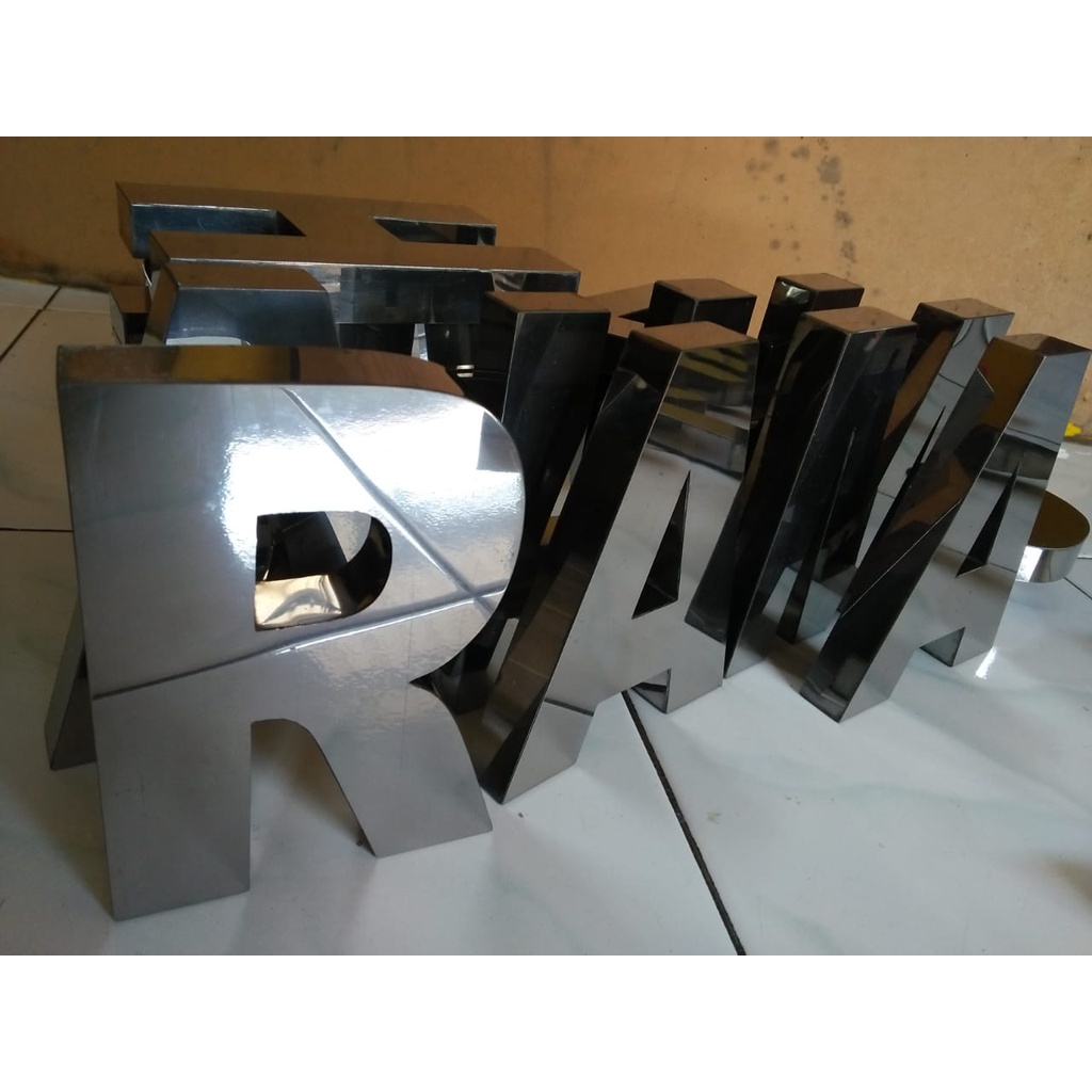 Huruf timbul 3D stainless steel untuk kantor/sekolah tinggi 20 cm
