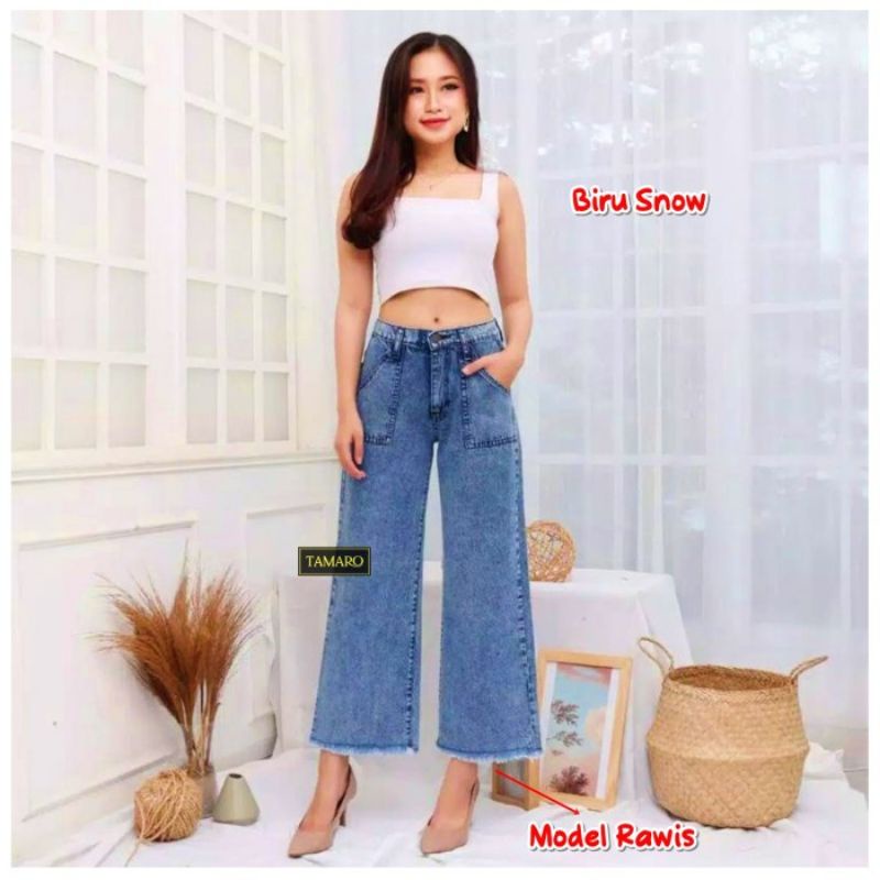 TAMARO KULOT JEANS RAWIS CULLOTE KANCING BOYFRIEND JINS KEKINIAN WANITA CEWEK TERBARU LOOSE SNOW DARK SNOW BLUE ALLSIZE 1 UKURAN BEST SELLER TERLARIS