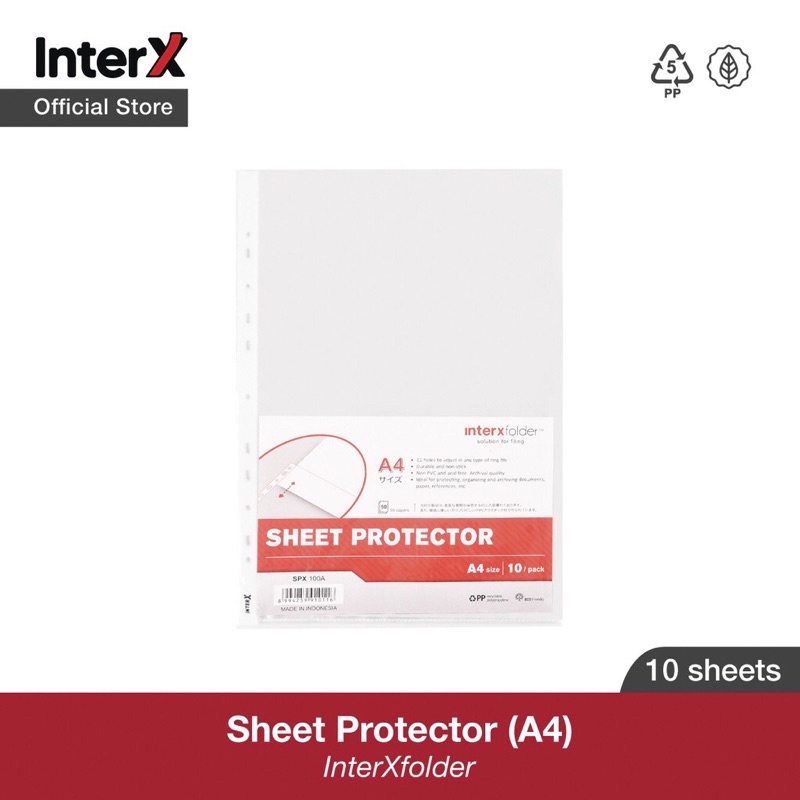 

PLASTIK SHEET PROTECTOR INTER-X A4 / SHEET PROTECTOR INTER-X F4 ( 1 PAK ISI 10 PCS )