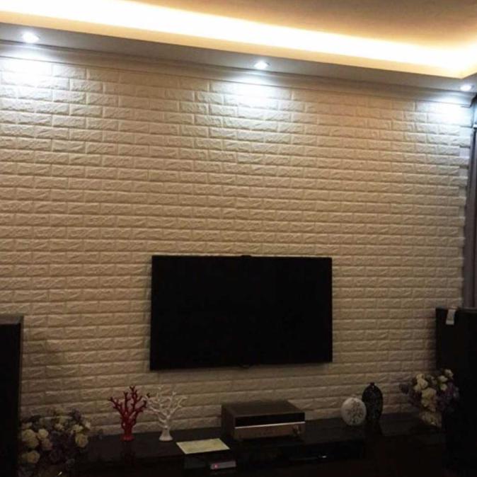 Stiker Wallpaper Dinding 3D Wall Stick Model Bata Dekorasi Tembok - Putih