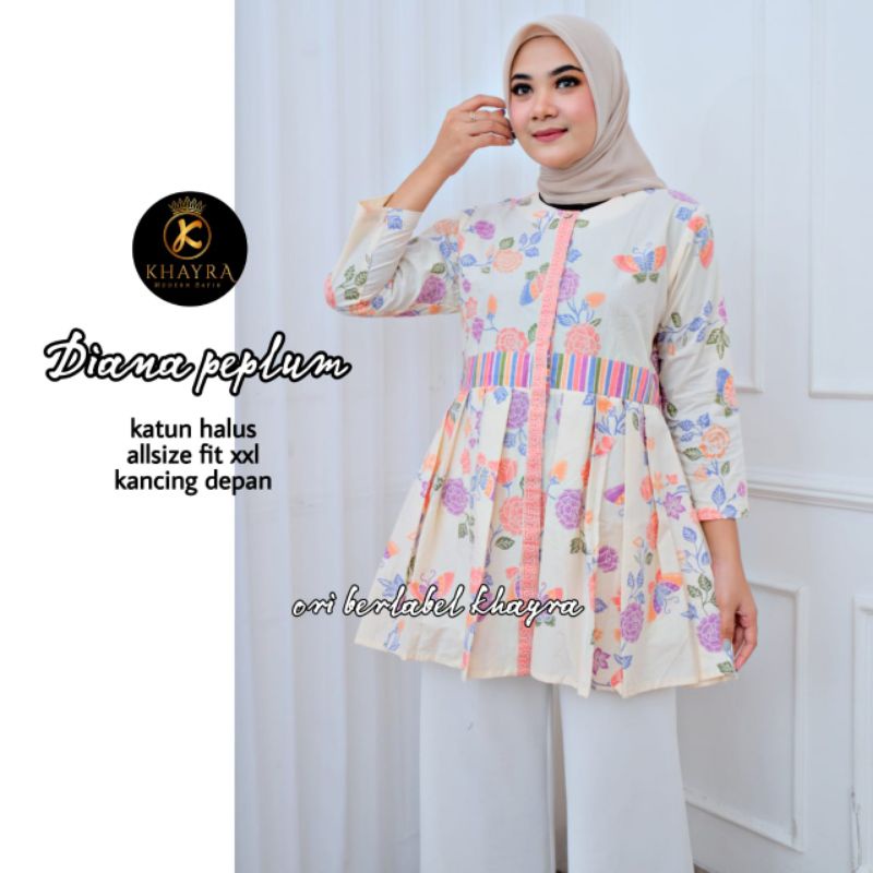 Diana peplum encim bunga batik solo atasan kerja