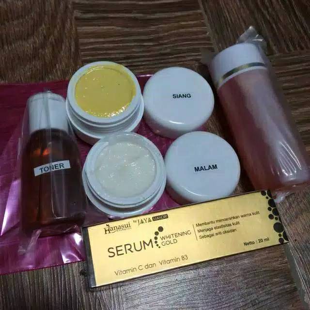 Paket Hemat Krim Whitening Wajah Bedak Cream HN 15gr Original Plus Serum Wajah Hanasui Gold BPOM