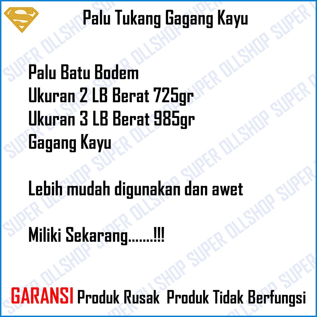 Palu Martil Batu Bodem Bogem Godam Hammer Gagang Kayu Kecil Besar 2 Lb 3 Lb