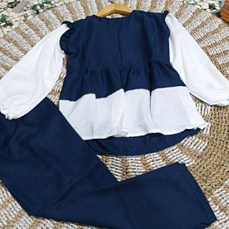 BLOUSE SET WANITA MOSCREPE//ONE SET MODINA REMPEL BALON DAILY-Navy