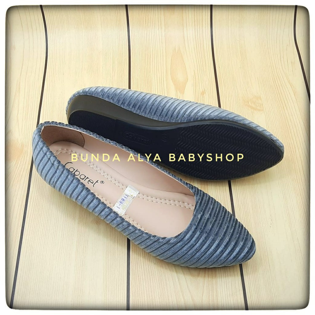 Sepatu Wanita Flatshoes Premium CABARET Size 37 -  40 ABU SALUR - Sepatu Kerja Casual Bahan Bludru