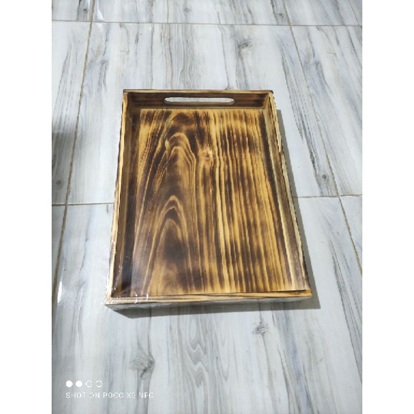 Nampan Kayu / Baki Kayu / Tray Kayu Pinus 40 x 30 x 5 MOTIF BAKARAN