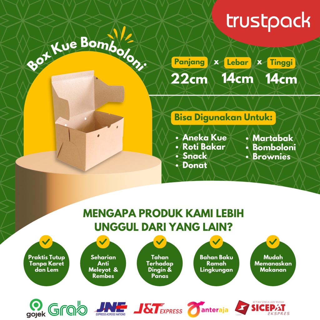 BOX DUS KRAFT KARDUS KOTAK ROTI BAKAR DONAT BOMBOLONI BOLU 22x14x14 cm