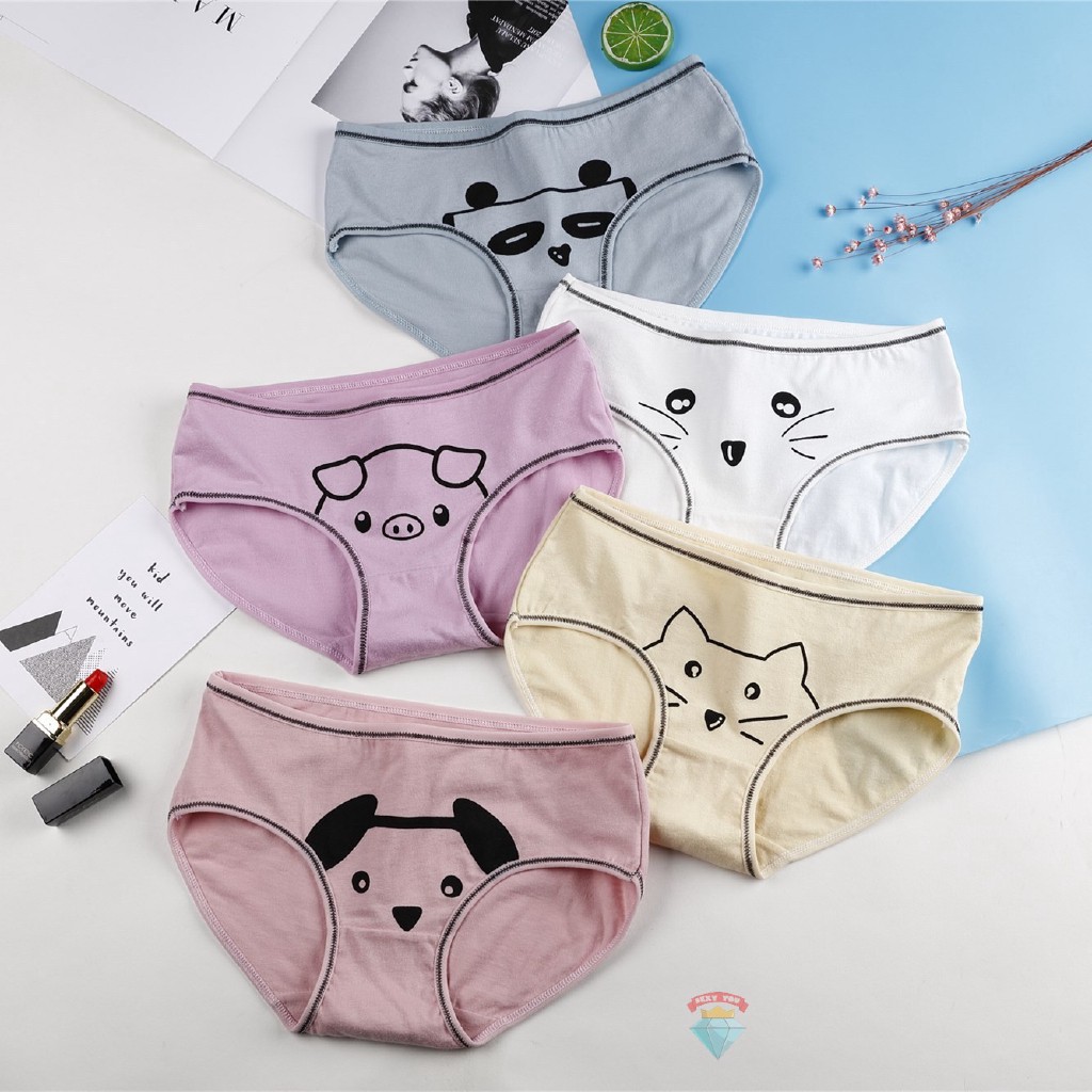  Celana  Dalam  Katun Motif Kartun  Hewan Perempuan UNDIES 