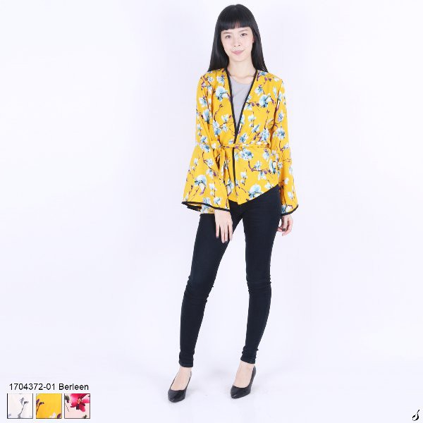 Promo Cardigan Wanita Desain Kimono Ikat Motif Bunga-bunga