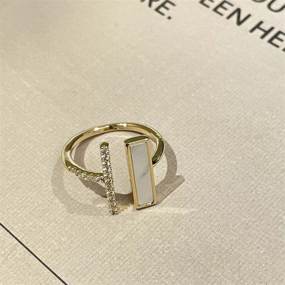 Mxbeauty Open Rings Kepribadian Untuk Wanita Double Layer Imitasi Shell Square Copper Knuckle Ring