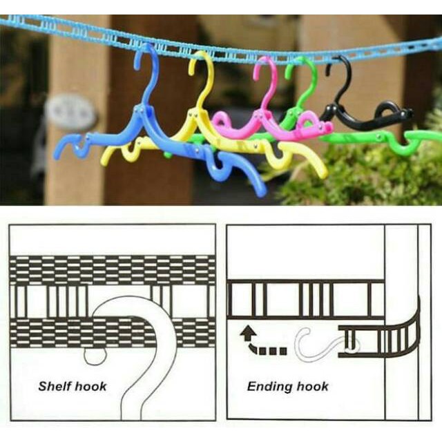 Clothesline F668 Windproof 5M - Tali Jemuran Baju 5 meter plus Hook