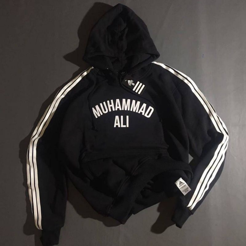 HOODIE JAKET ADIDAS MUHAMMAD ALI HITAM FULLTAG &amp; LABEL