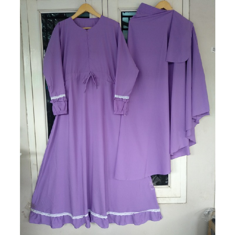 (COD) TERLARIS..!! GAMIS SET SYARI NABILAH/GAMIS WOLFIS SYARI SET HIJAB DAN CADAR-Lavender