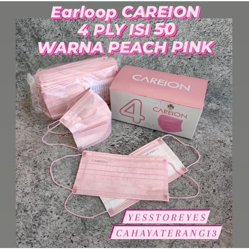 READY MASKER EARLOOP 4 PLY CAREION CARE ION WARNA PEACH PINK TALI SENADA MERAH MUDA SOFT