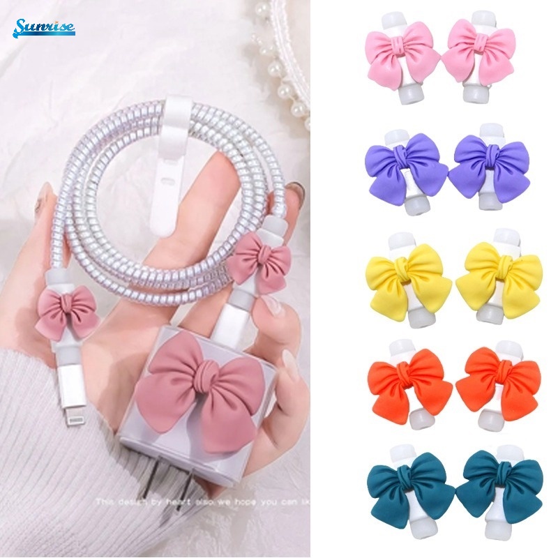 1 Pasang Cover Pelindung Kabel Data / Charger USB / Earphone Bentuk Pita Lucu