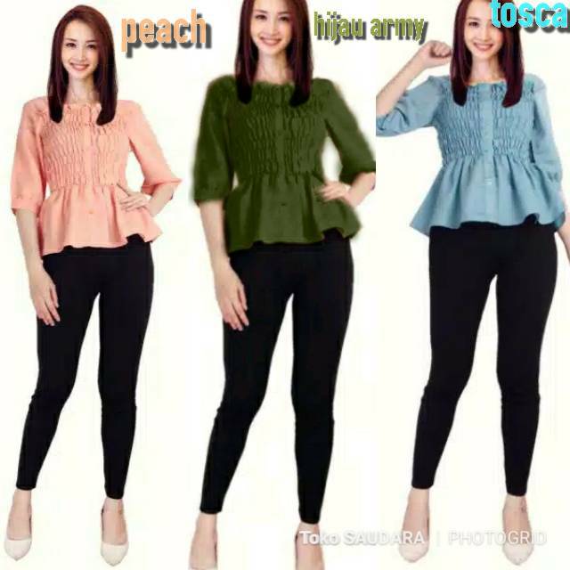 Blouse kerut tangan 3/4 kancing depan