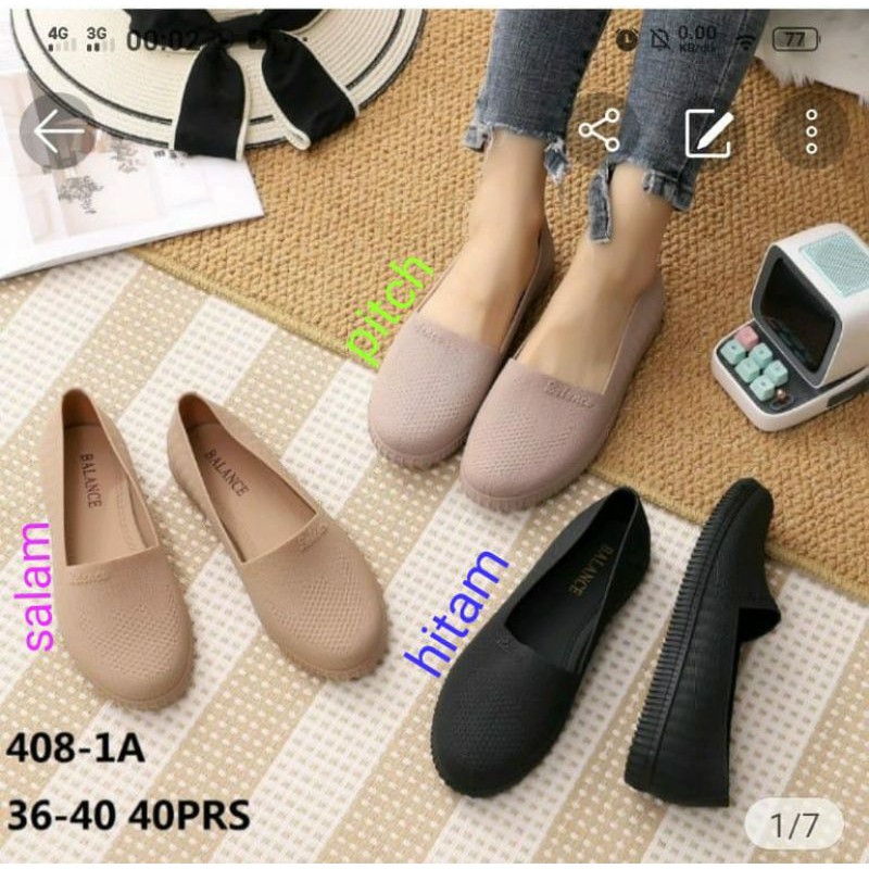 Sepatu Karet Wedges Jelly Spon Shoes Cewek Wanita Import Murah Terbaru Balance 408-1A