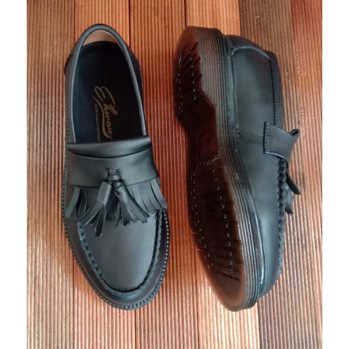 sepatu Loafers tassel kulit asli sapi-ehwan