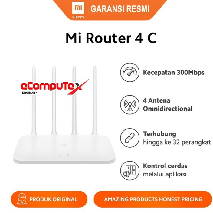 XIAOMI MI ROUTER 4C 300MBPS 4 ANTENA ORIGINAL  REPEATER WIRELESS ROUTERS GARANSI RESMI