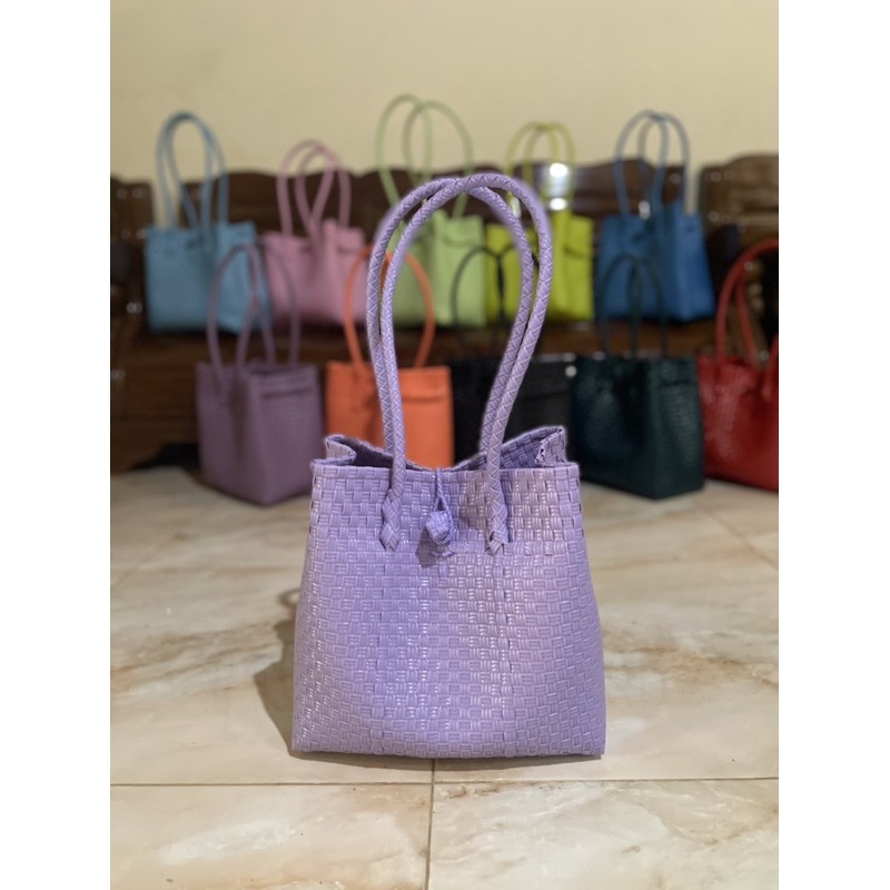 Tas Wanita Anyaman Plastik Jali Polos Premium/Tas Belanja ~ READY STOK