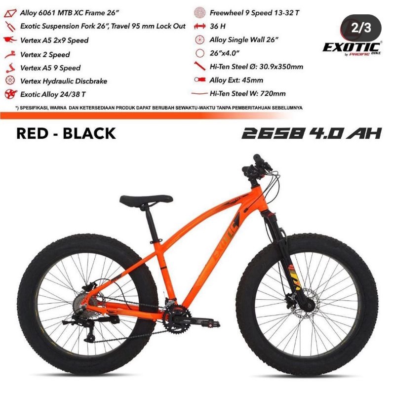 sepeda mtb 26x4.0 exotic 2658 4.0 AH Alloy