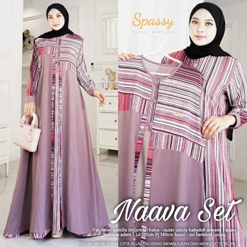 AB Naava set / set gamis plus rompi outer pisah / gamis outer lepas / gamis syakila kombi ceruty bab