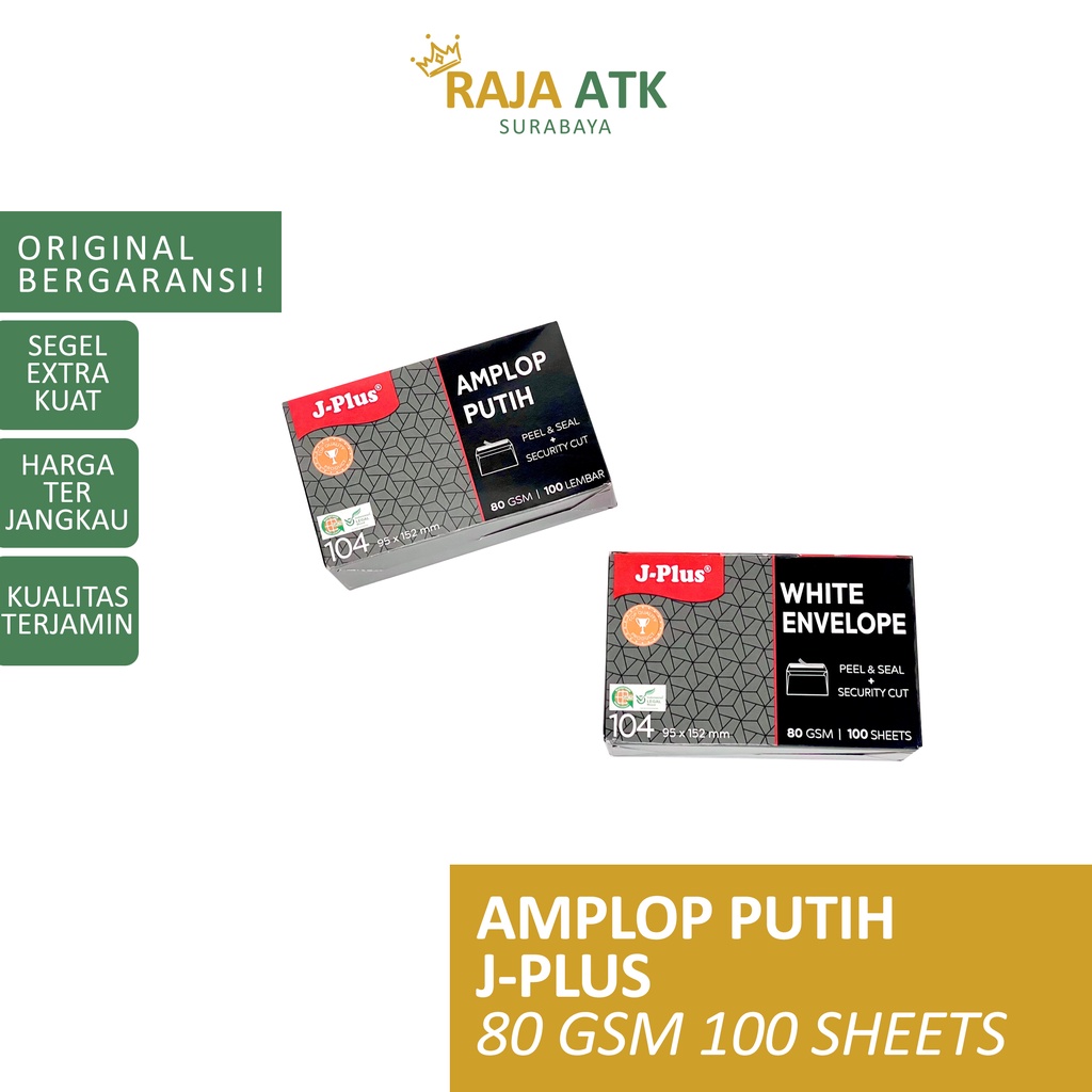 Amplop Polos Putih J Plus - Amplop Putih Polos THR Panjang dengan Perekat Paperline Kecil dan Besar
