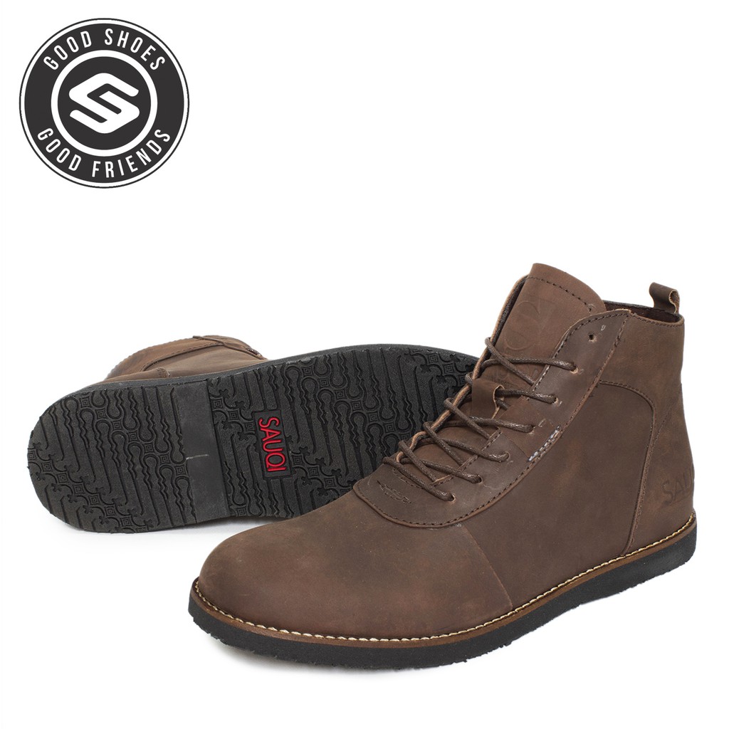 SAUQI FOOTWEAR BRD boots kulit asli CH sepatu pria semi boots - COKLAT