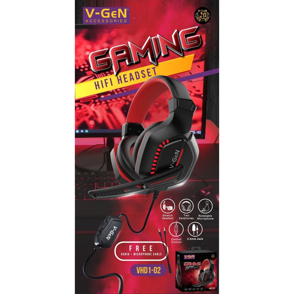 Headset Gaming V-GeN VHD1-02 HiFi Wired Headphone VGEN Gaming Stereo