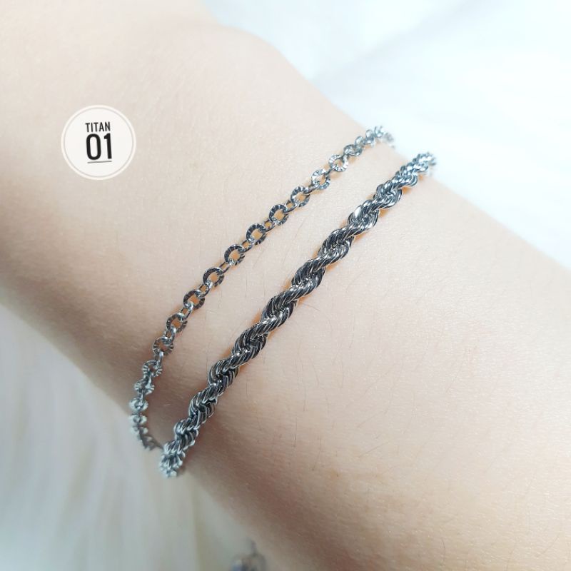 Gelang Double Layer Silver Rantai Nori Dan Ulir N07012203