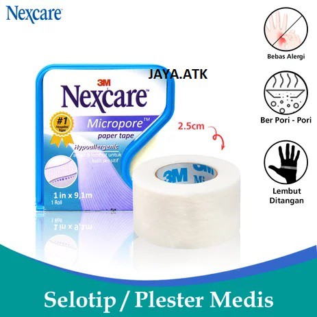 PLESTER SELOTIP LUKA MEDIS RUMAH SAKIT 3M NEXCARE PAPER TAPE MICROPORE 1 IN X 9,1 M T-21