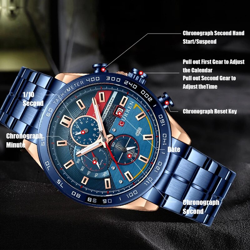 CURREN 8410 Jam Tangan Pria Analog Stainless Steel Chronograph Luminous Hand WATCHKITE WKOS