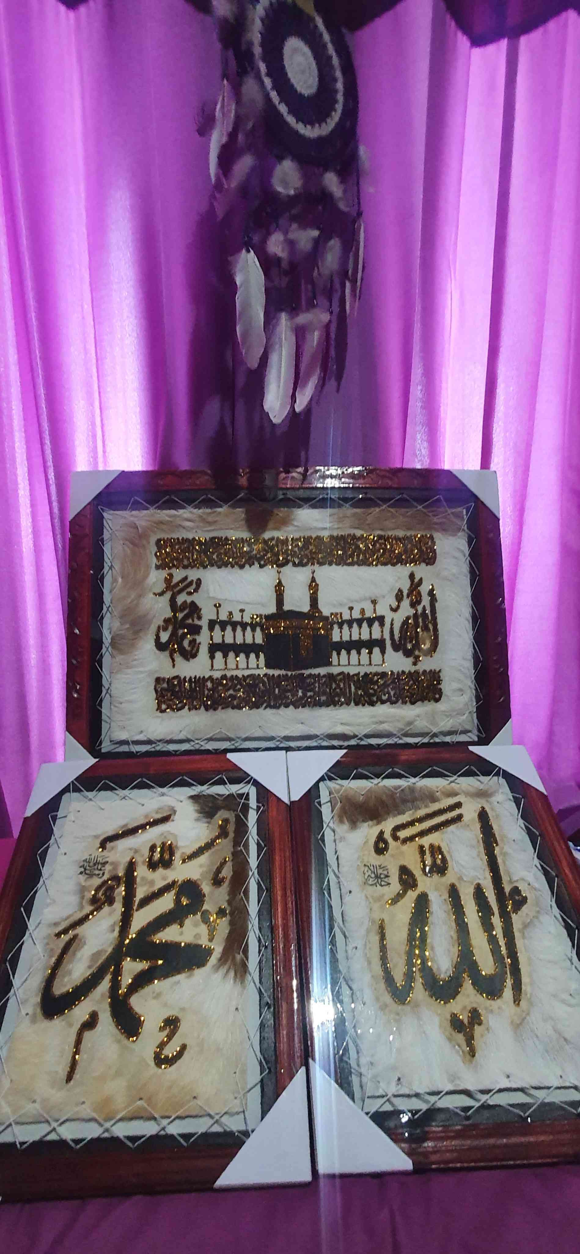 (tak Tertandingi) Kaligrafi Paket Jumbo 3 Pcs Ayat Kursi Kabah Dan Allah Muhammad Plus Pigura