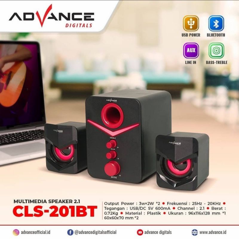 Speaker Advance CLS-201Bt Stereo/Speaker Bluetooth Extra Super Bass/Salon Aktif Multimedia Speaker 2.1 Advance Cls201