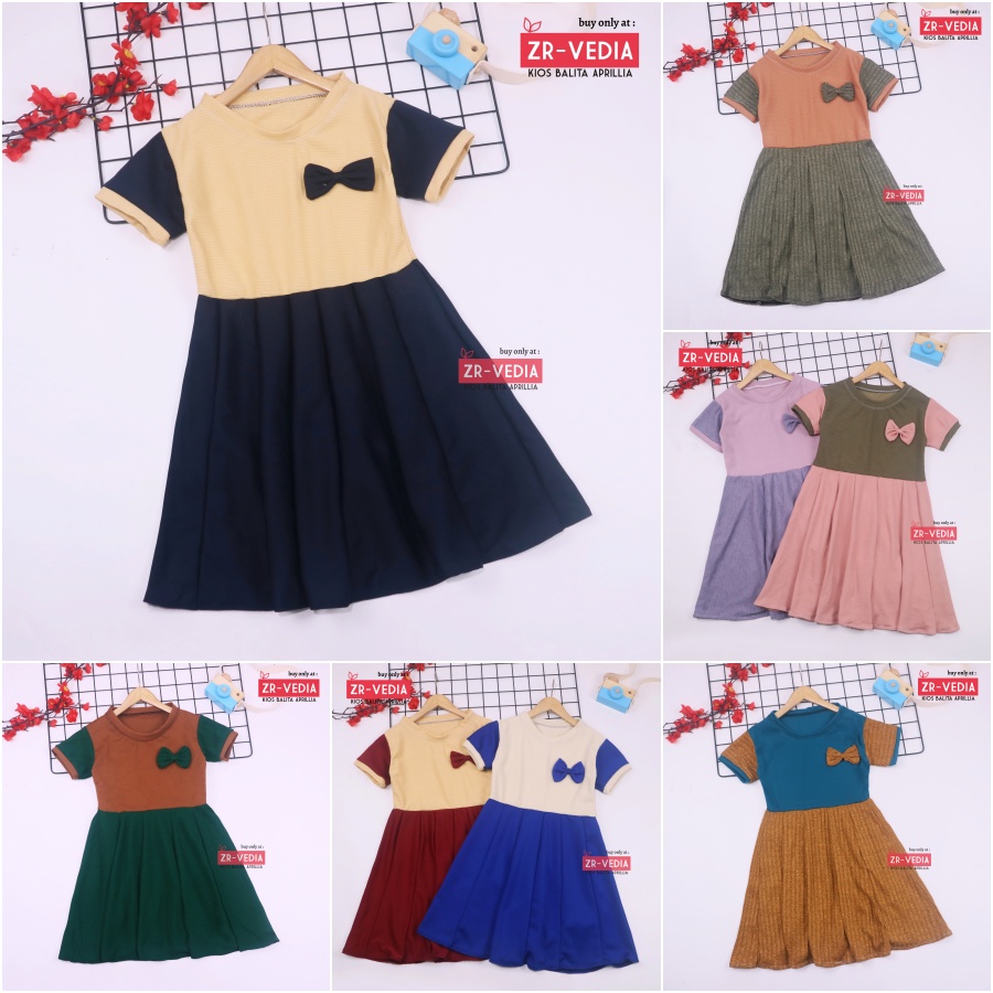 Dress Karin uk 5-6 th / Dres Lengan Murah Grosir Baju Anak Perempuan Harian Gaun Pesta Polos Cewek