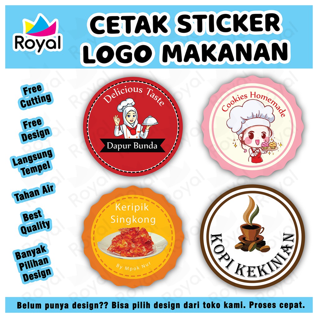 BAHAN CROMO CETAK STICKER MAKANAN DAN MINUMAN / LABEL KEMASAN / STICKER LOGO/BAHAN CROMO/TIDAK ANTI AIR