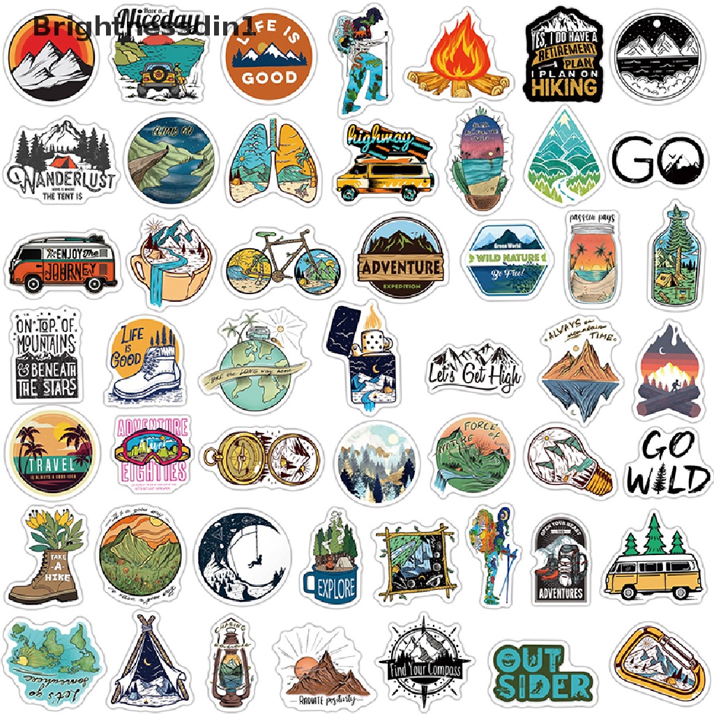 (Brightnessdin1) 50 Pcs Stiker Motif Pemandangan Hutan Untuk Dekorasi Hiking / Camping / Outdoor / Travel