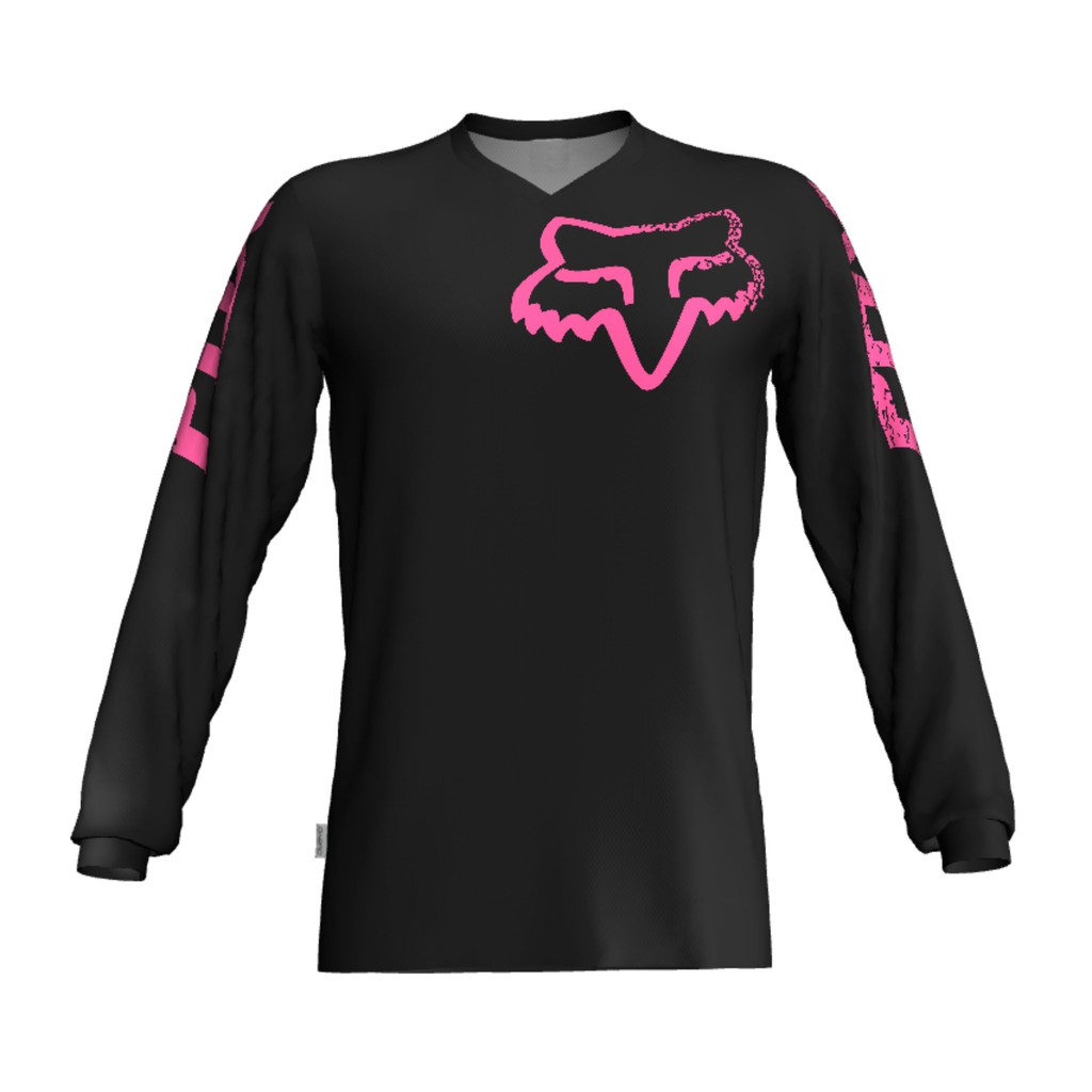 Kaos Jersey FOX Hitam Pink Neon