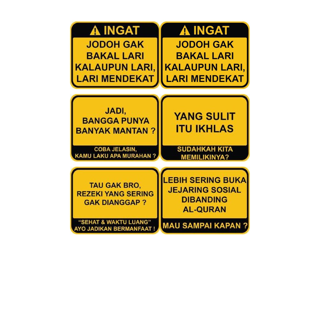 Sticker Warning Perhatian Kata Lucu Kocak Bahan Glosy Chromo