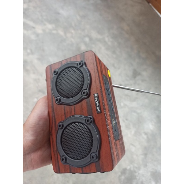 speaker kayu + double radiator bass bisa karaoke bluetooth radio Usb aux memory hifi audio portable kingneed