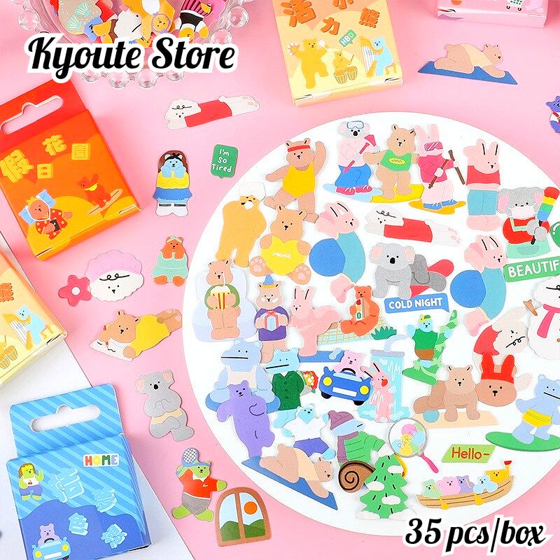 

35 pcs Sticker Box Cute Small Animal Bear Activity Dekorasi Scrapbook DIY Bujo Journal