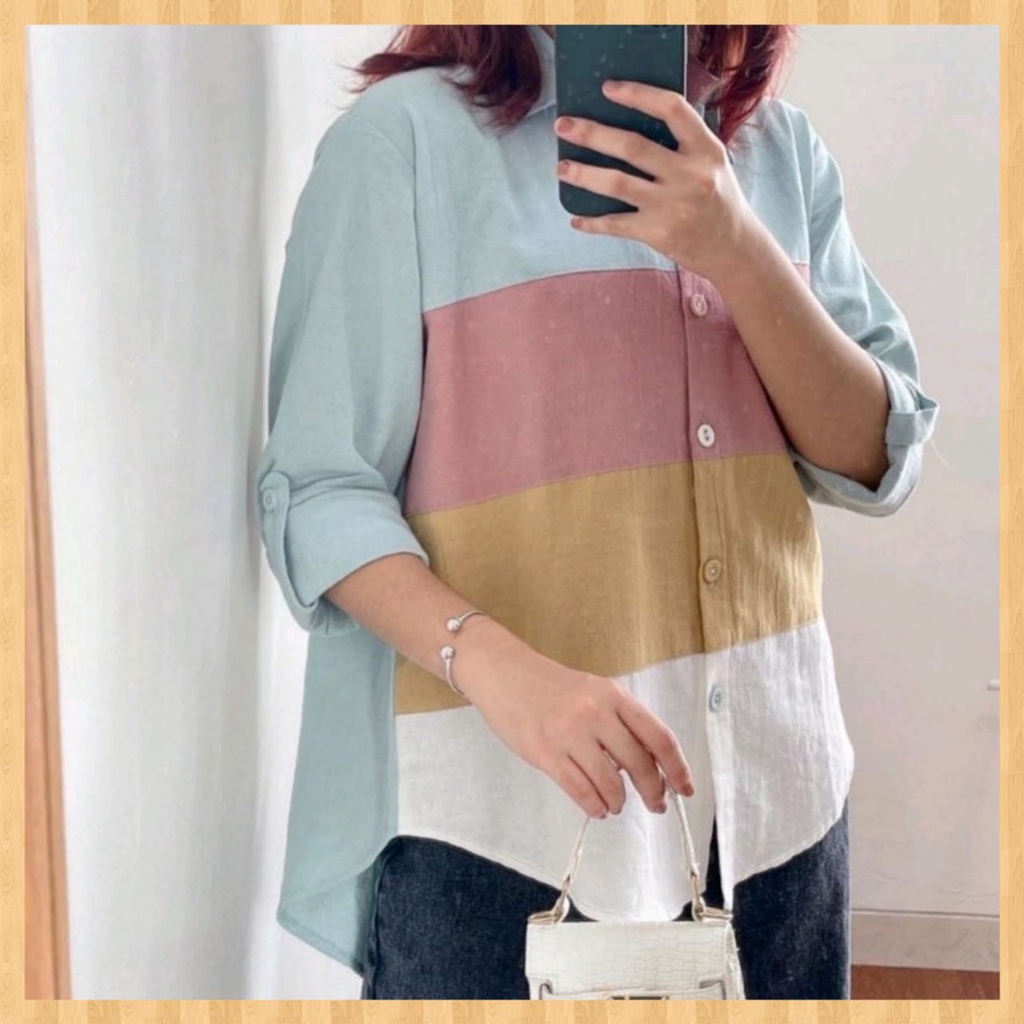 Atasan Blouse Kemeja Wanita Katun Linen Impor Terbaru-6