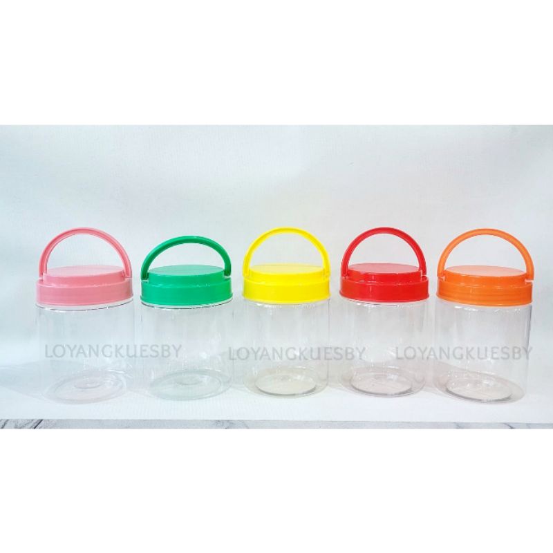TOPLES JAR PET 650 ML HANDLE PEGANGAN WARNA WARNI PLASTIK TABUNG KUE KERING HAMPERS