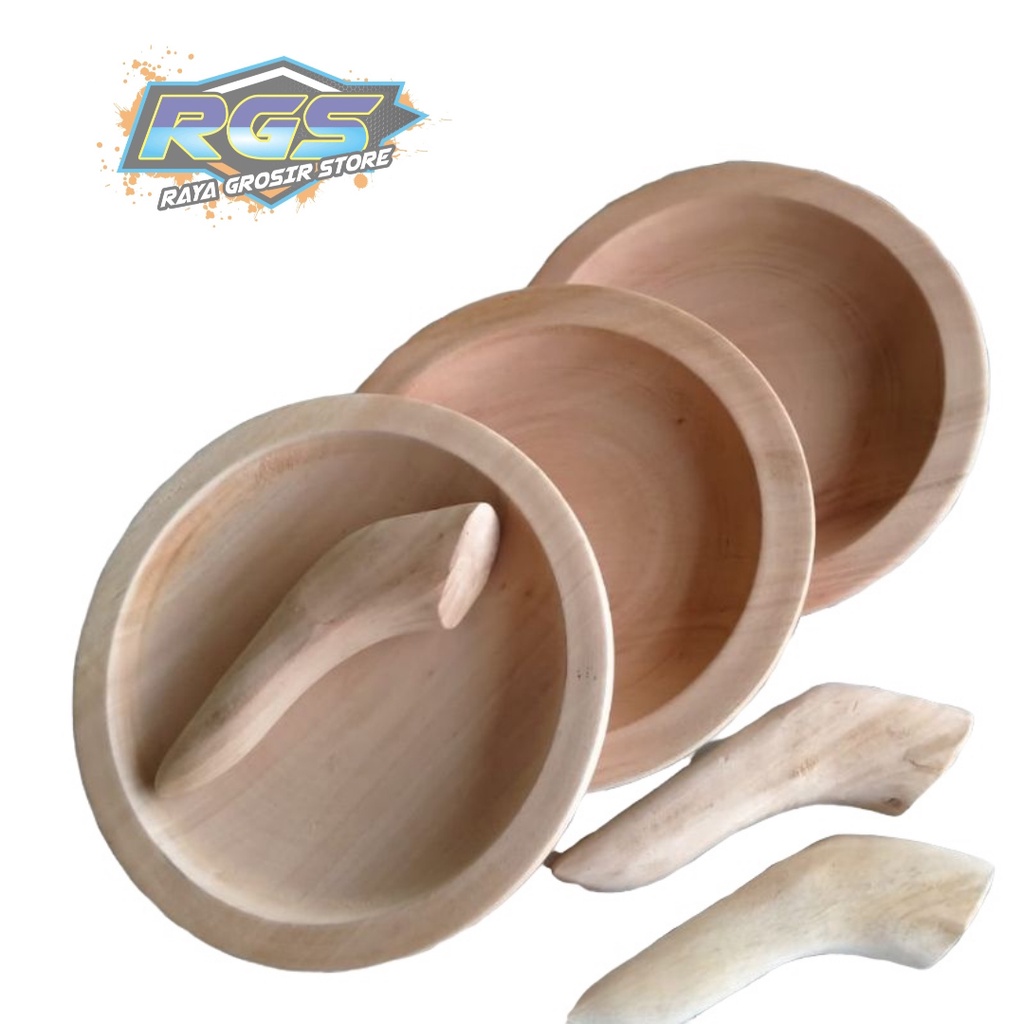 cobek kayu + ulekan kayu ukuran 22 cm