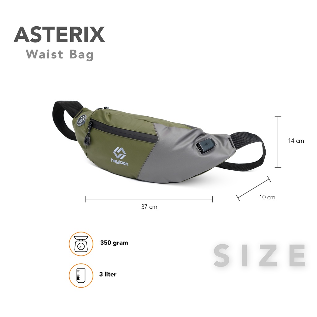 HEYLOOK Project - Tas Selempang Pria Waist Bag ASTERIX Waterproof Slingbag USB Connector Anti Sobek Anti Maling Anti Air Sling Bag Cowok Waistbag Distro Tas Pinggang Terbaru