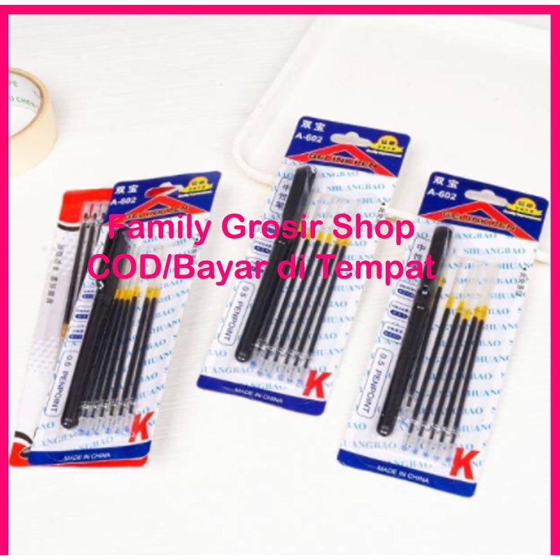 1 Set Pulpen gel 0.5mm + 6 Refill, warna hitam