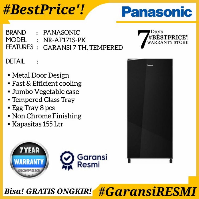 Kulkas Panasonic 1 pintu NR AF 171/191 Silver hitam