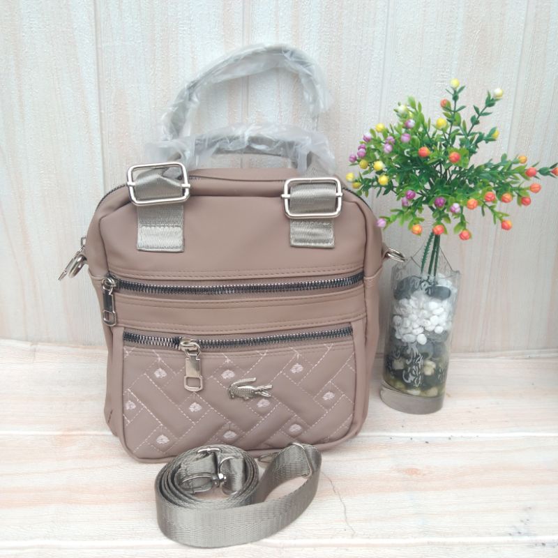 Tas slempang cibao 3ruangterbaru bahan motif bordir ukuran 21x25cm-Moca