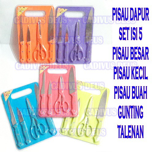 Pisau Set Talenan 5Pcs -  Pisau Dapur pisau roti pisau daging gunting sayur / pisau set telenan